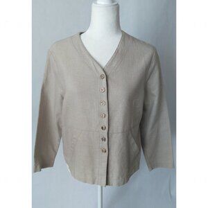 Peter Popovitch Shirt Jacket Petite Medium Tan Blazer Vintage Lagenlook Preppy